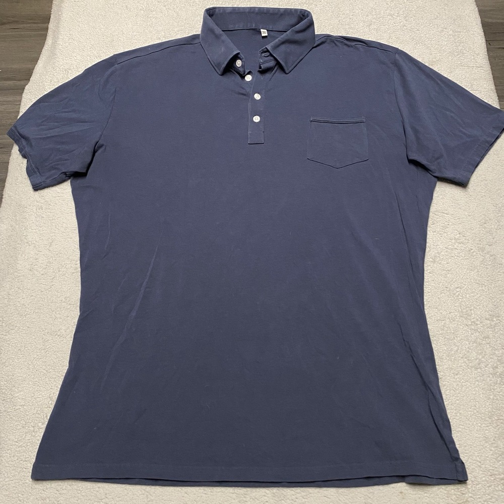 State And Liberty Polo Shirt Mens 3XL Blue Athletic Fit‎ Stretch Minimalist Read